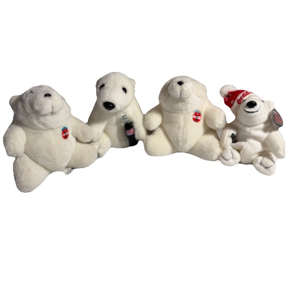 Vintage 1990's ERA Coca-Cola Polar Bear Plush Lot of 4